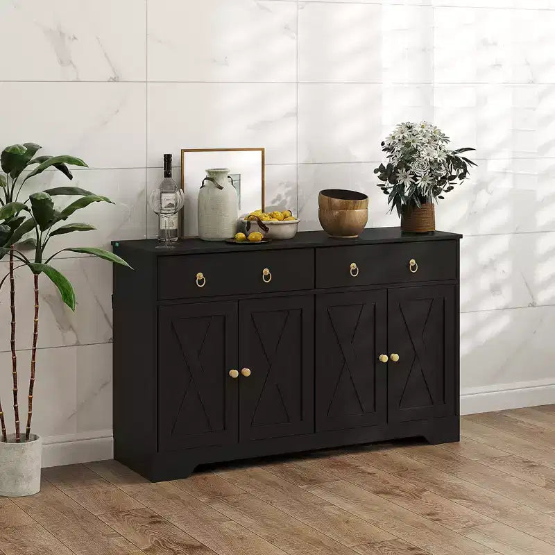 Aparador bufet HOMCOM, mueble de barra de café estilo rústico con 2 cajones y puertas correderas, mesa de bufet con estantes ajustables