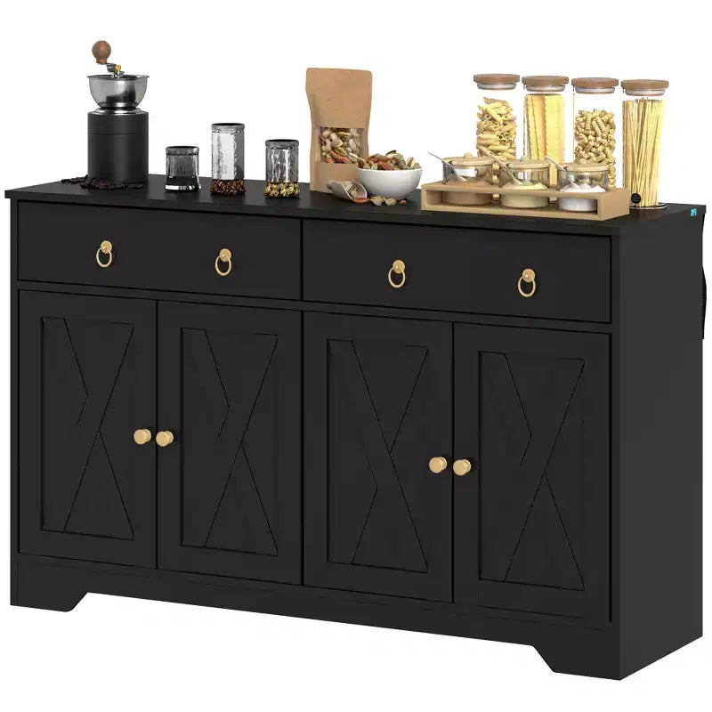 Aparador bufet HOMCOM, mueble de barra de café estilo rústico con 2 cajones y puertas correderas, mesa de bufet con estantes ajustables