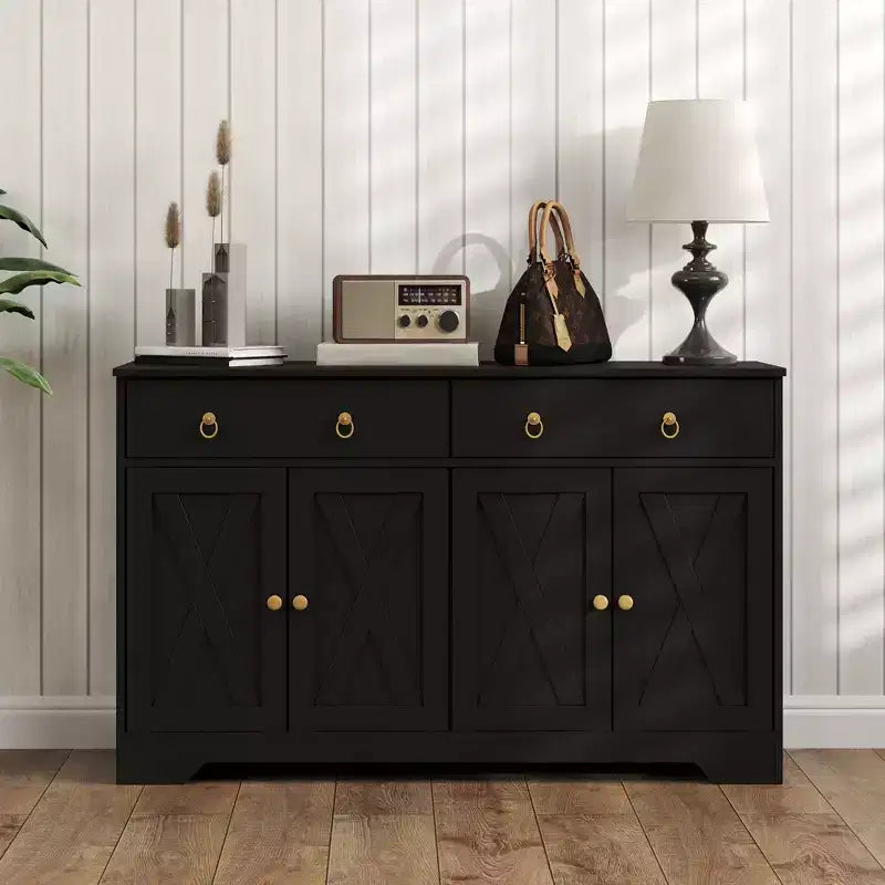 Aparador bufet HOMCOM, mueble de barra de café estilo rústico con 2 cajones y puertas correderas, mesa de bufet con estantes ajustables