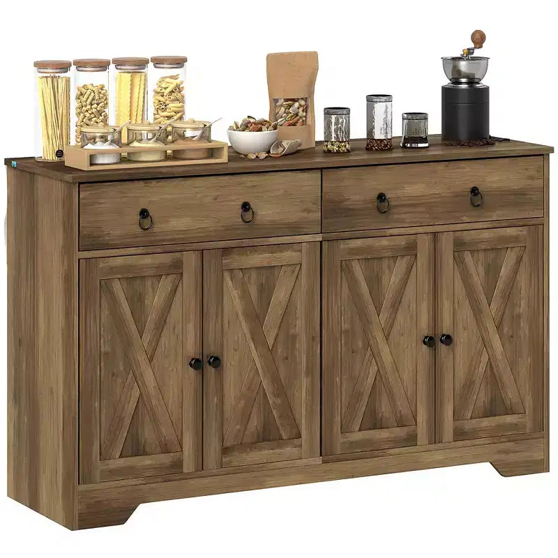 Aparador bufet HOMCOM, mueble de barra de café estilo rústico con 2 cajones y puertas correderas, mesa de bufet con estantes ajustables