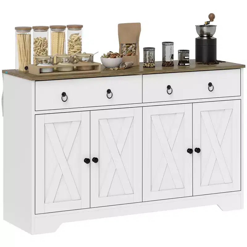 Aparador bufet HOMCOM, mueble de barra de café estilo rústico con 2 cajones y puertas correderas, mesa de bufet con estantes ajustables