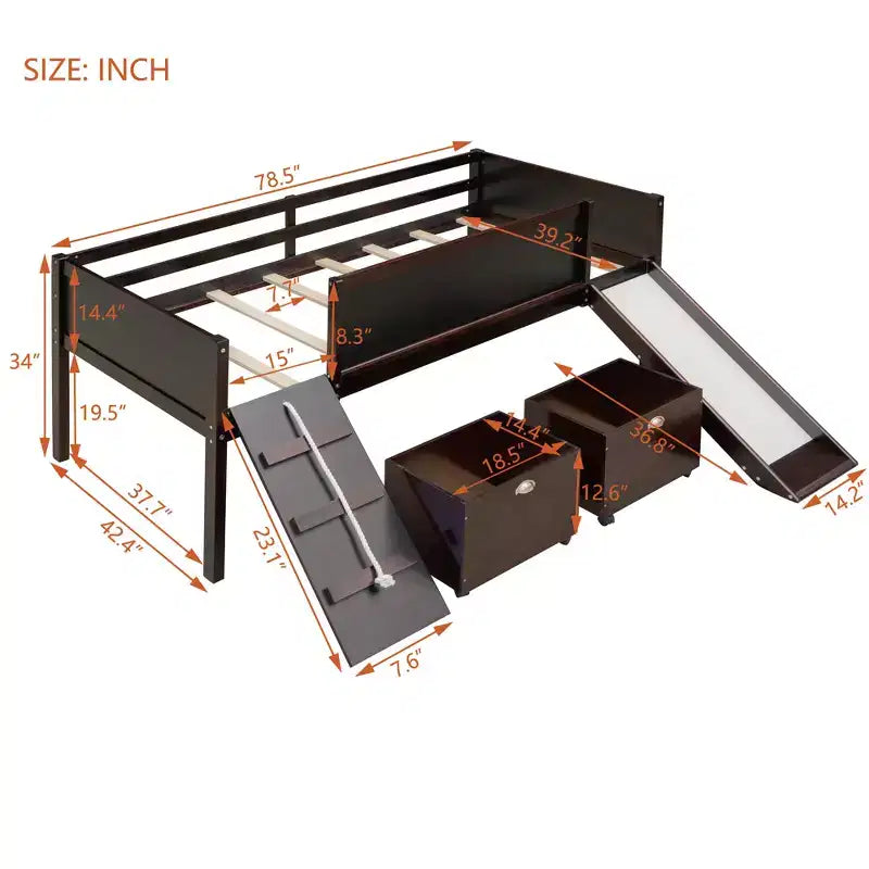 Whisen 78.5L x 79.2W Cama alta de tamaño individual con diseño moderno y dos cajas de almacenamiento