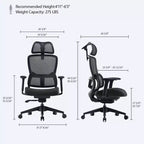 Silla de oficina ergonómica de malla con soporte lumbar 3D, reposacabezas y reposabrazos ajustables