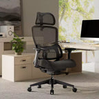 Silla de oficina ergonómica de malla con soporte lumbar 3D, reposacabezas y reposabrazos ajustables