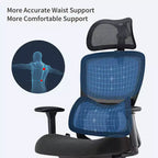Silla de oficina ergonómica de malla con soporte lumbar 3D, reposacabezas y reposabrazos ajustables