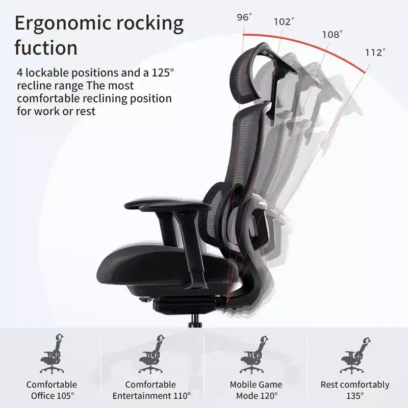 Silla de oficina ergonómica de malla con soporte lumbar 3D, reposacabezas y reposabrazos ajustables