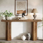 Mesa consola de madera estrecha de granja de 63" de largo con estante abierto, entrada, marrón