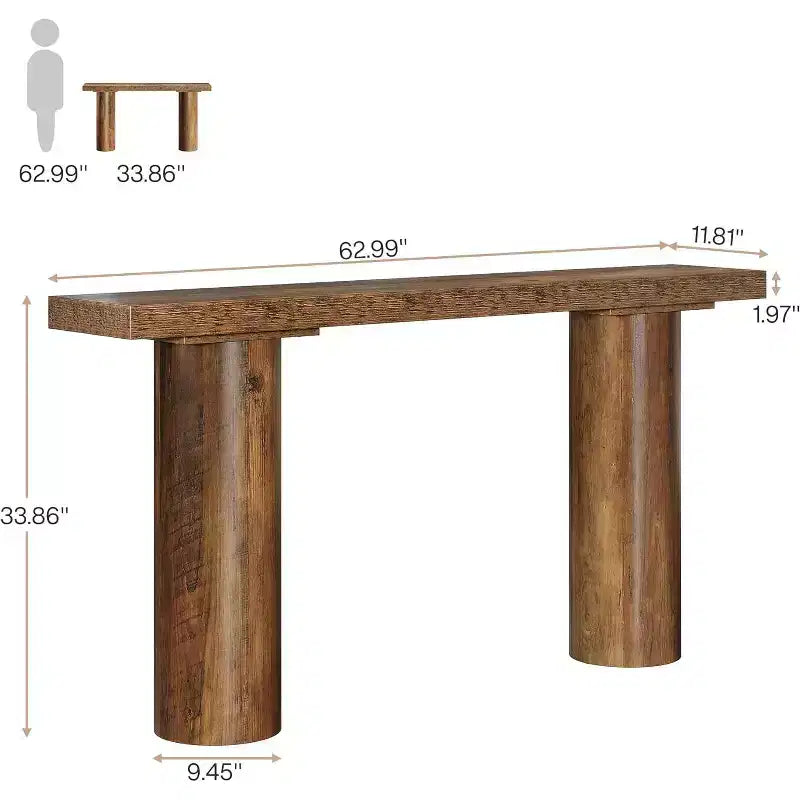 Mesa consola de madera estrecha de granja de 63" de largo con estante abierto, entrada, marrón