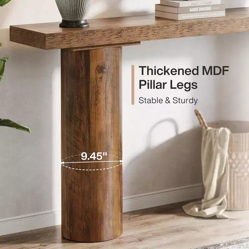 Mesa consola de madera estrecha de granja de 63" de largo con estante abierto, entrada, marrón