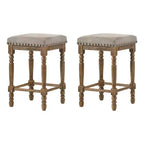 Simple Relax Set of 2 Fabric Upholstered Counter Height Stools in Weathered Oak and Beige