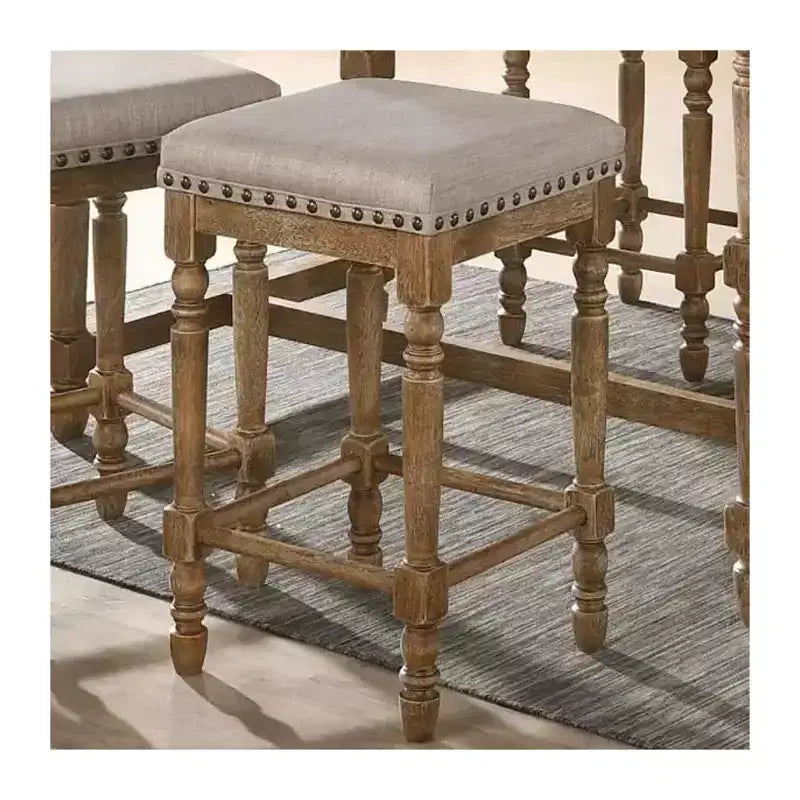 Juego de 2 taburetes de altura de mostrador tapizados en tela, roble envejecido y beige, 24"