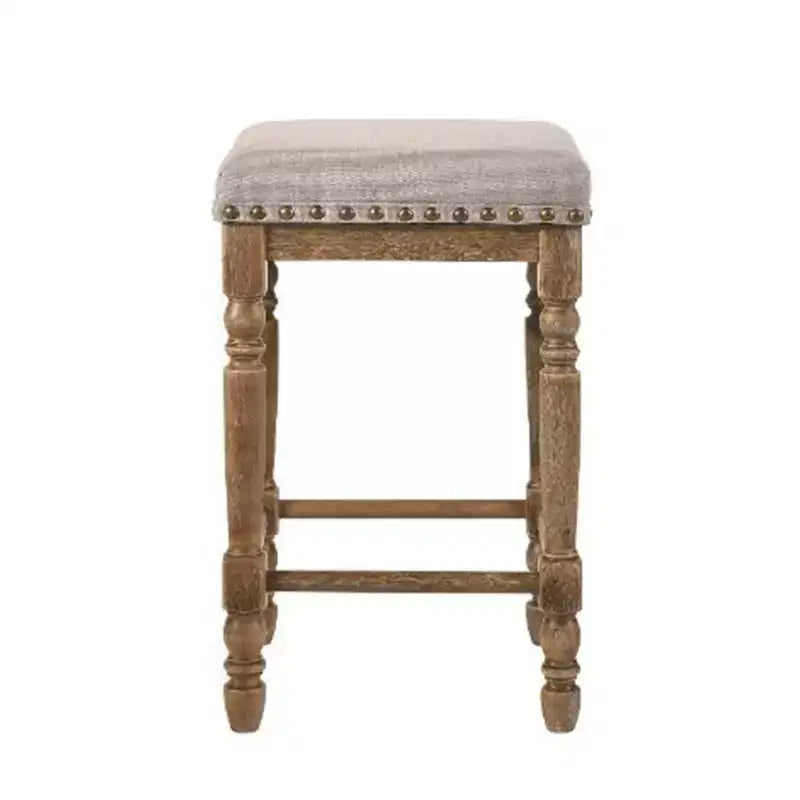 Juego de 2 taburetes de altura de mostrador tapizados en tela, roble envejecido y beige, 24"
