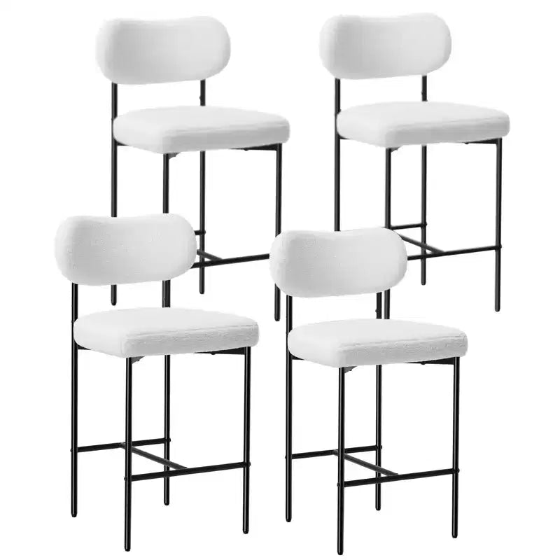Juego de 4 taburetes de bar tapizados modernos de altura de mostrador de piel sintética de oveja de 26" negros