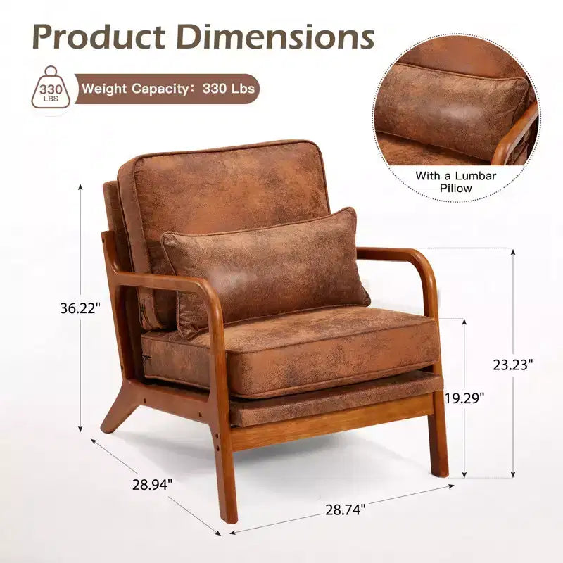 Sillón Acentual de Madera Maciza de Mediados de Siglo con Tapicería y Cojín de Soporte Lumbar