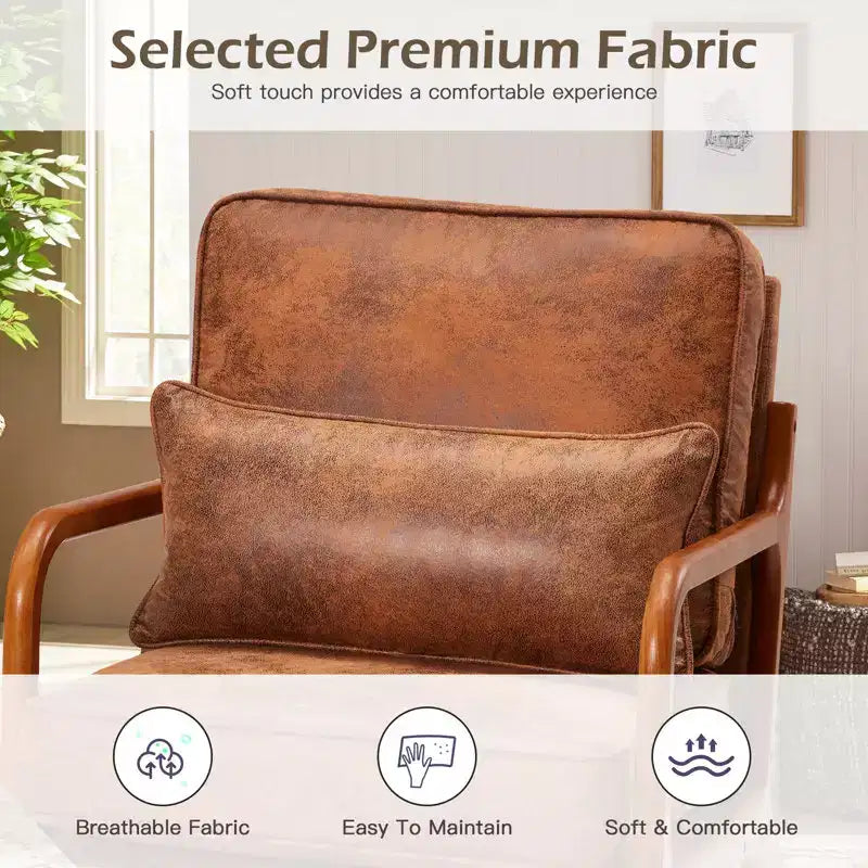 Sillón Acentual de Madera Maciza de Mediados de Siglo con Tapicería y Cojín de Soporte Lumbar