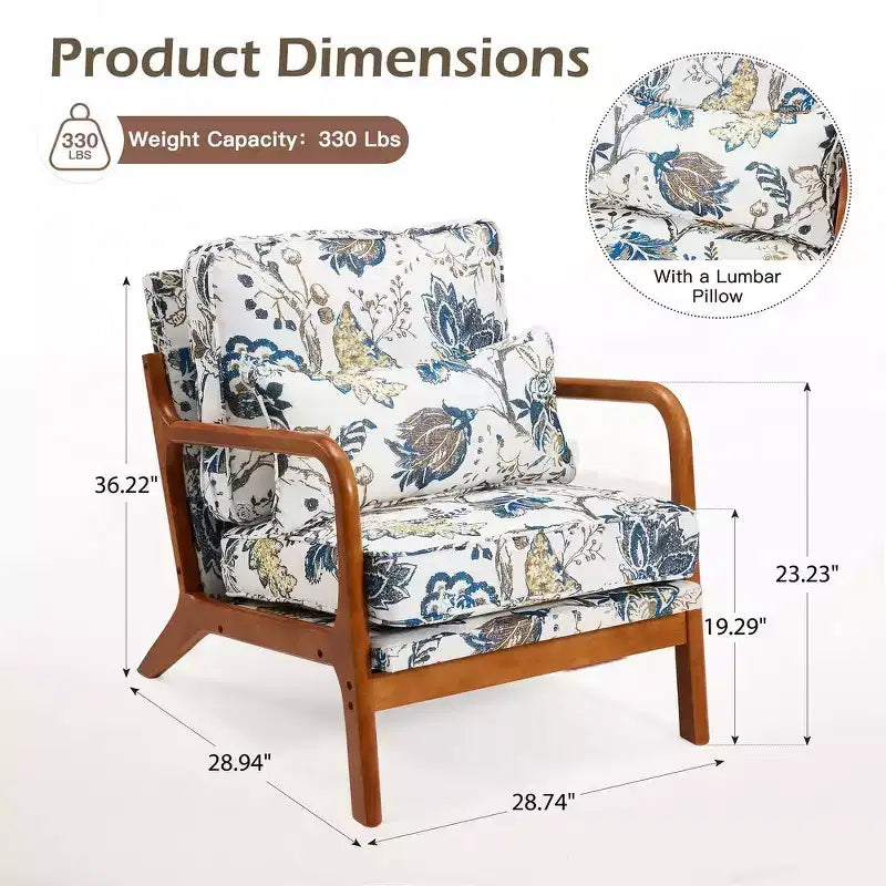 Sillón Acentual de Madera Maciza de Mediados de Siglo con Tapicería y Cojín de Soporte Lumbar