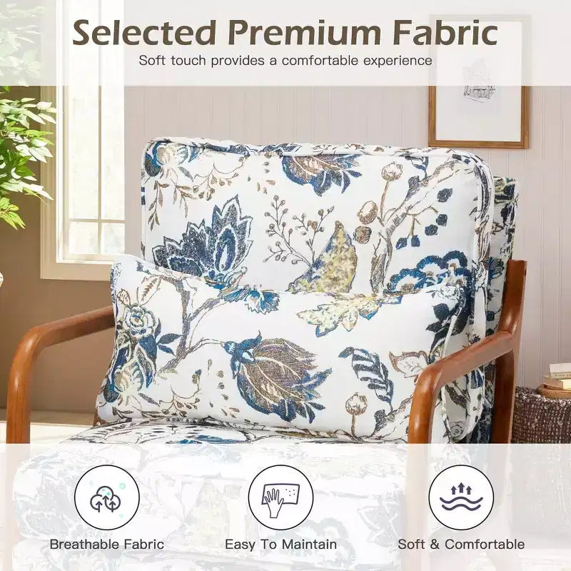 Sillón Acentual de Madera Maciza de Mediados de Siglo con Tapicería y Cojín de Soporte Lumbar