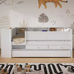 Cama Nido Twin con Cajones, Nido, Cabecero, Mesa de Almacenamiento, Carga USB