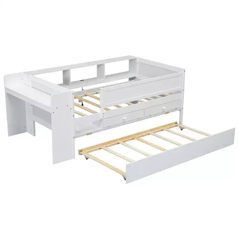 Cama Nido Twin con Cajones, Nido, Cabecero, Mesa de Almacenamiento, Carga USB