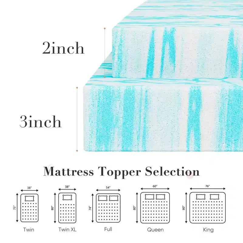 Colchón de Espuma Viscoelástica Azul de 3 Pulgadas Tamaño Queen para una Comodidad Suprema C Solución de Descanso Premium