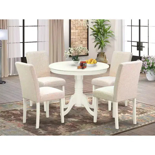 HomeStock Round Kitchen Dining Set Linen Fabric Chairs 36 Inch
