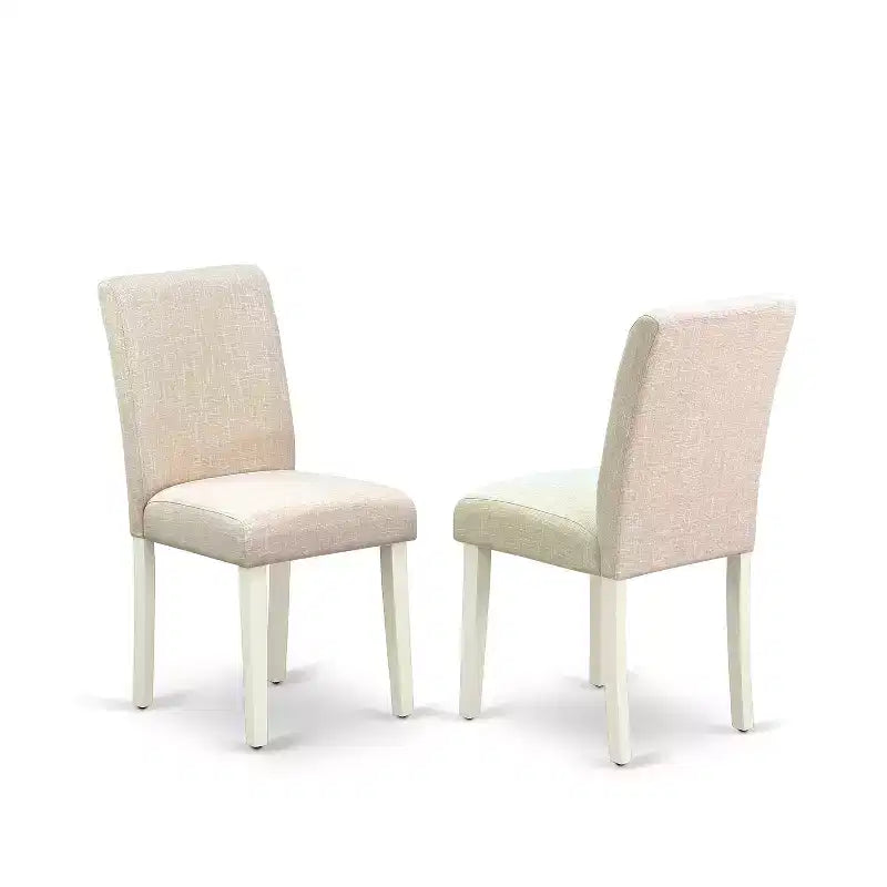 Juego de comedor redondo de 5 piezas con alas abatibles de 91 cm con 4 sillas Parson de tela de lino blanco