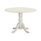 Juego de mesa de comedor redonda de 5 piezas con tablero abatible y 4 sillas, madera de caucho blanca lino
