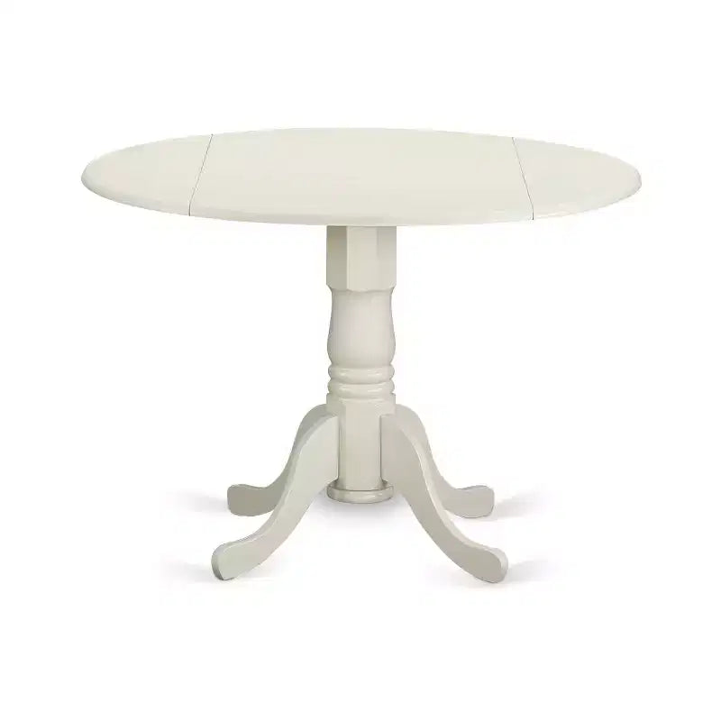 Juego de mesa de comedor redonda de 5 piezas con tablero abatible y 4 sillas, madera de caucho blanca lino