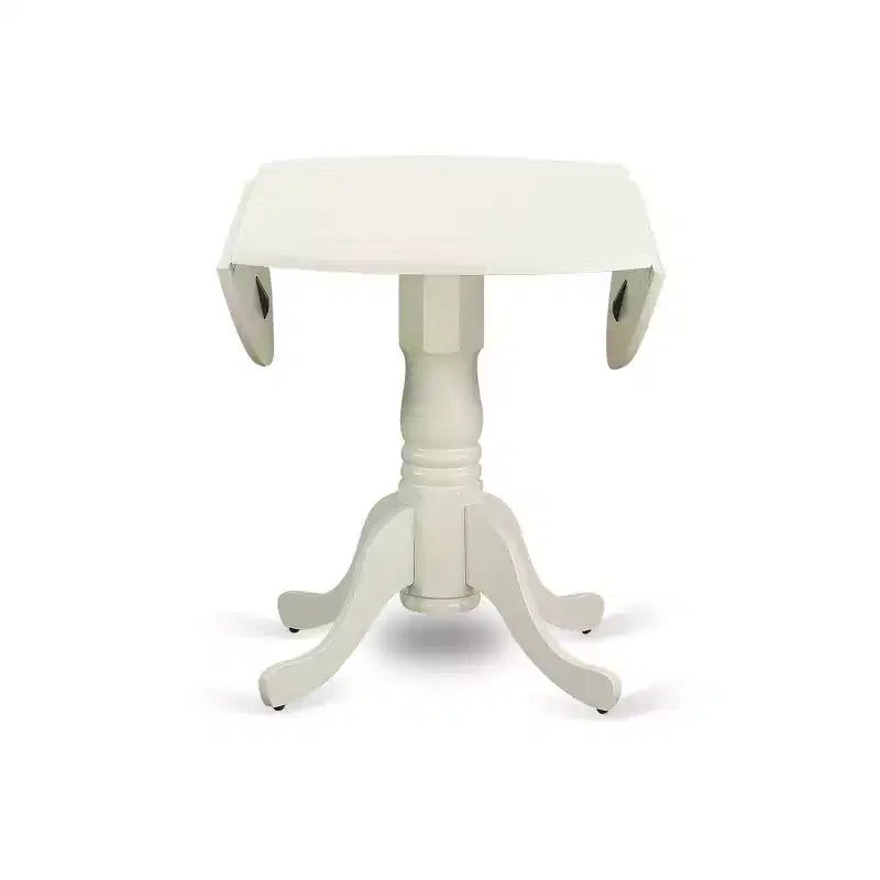 Juego de mesa de comedor redonda de 5 piezas con tablero abatible y 4 sillas, madera de caucho blanca lino