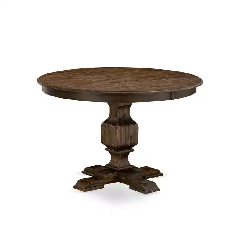 Juego de comedor redondo de 7 piezas con 6 sillas de madera de caucho jacobina envejecida