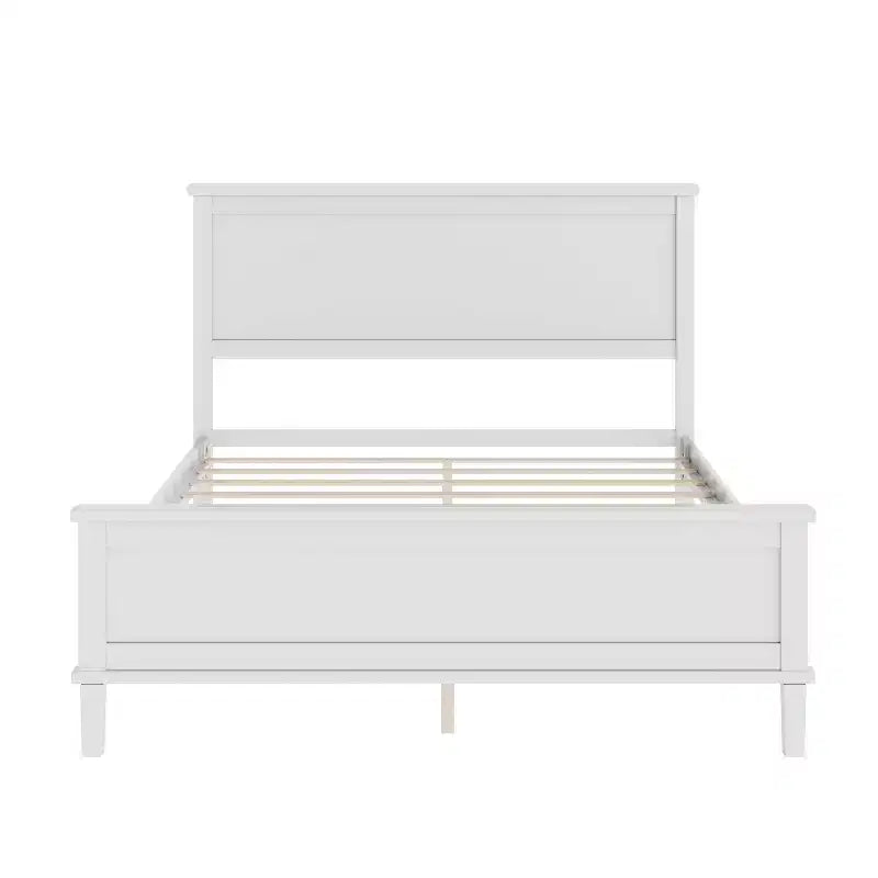 Base de cama de plataforma Full Queen King con cabecero y listones de madera, sin necesidad de somier, blanco y marrón