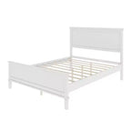 Base de cama de plataforma Full Queen King con cabecero y listones de madera, sin necesidad de somier, blanco y marrón