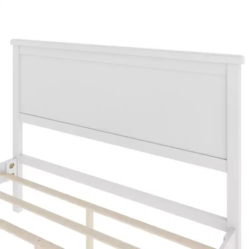 Base de cama de plataforma Full Queen King con cabecero y listones de madera, sin necesidad de somier, blanco y marrón