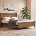 Base de cama de plataforma Full Queen King con cabecero y listones de madera, sin necesidad de somier, blanco y marrón