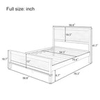 Base de cama de plataforma Full Queen King con cabecero y listones de madera, sin necesidad de somier, blanco y marrón