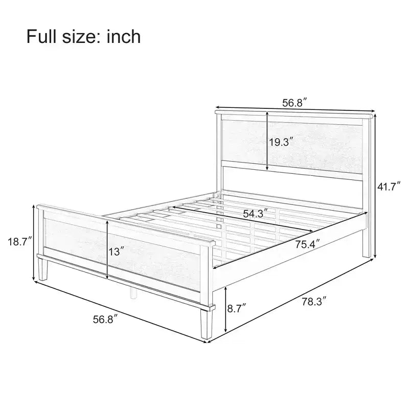 Base de cama de plataforma Full Queen King con cabecero y listones de madera, sin necesidad de somier, blanco y marrón