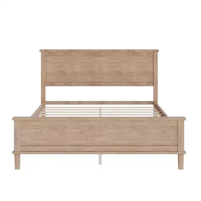 Base de cama de plataforma Full Queen King con cabecero y listones de madera, sin necesidad de somier, blanco y marrón