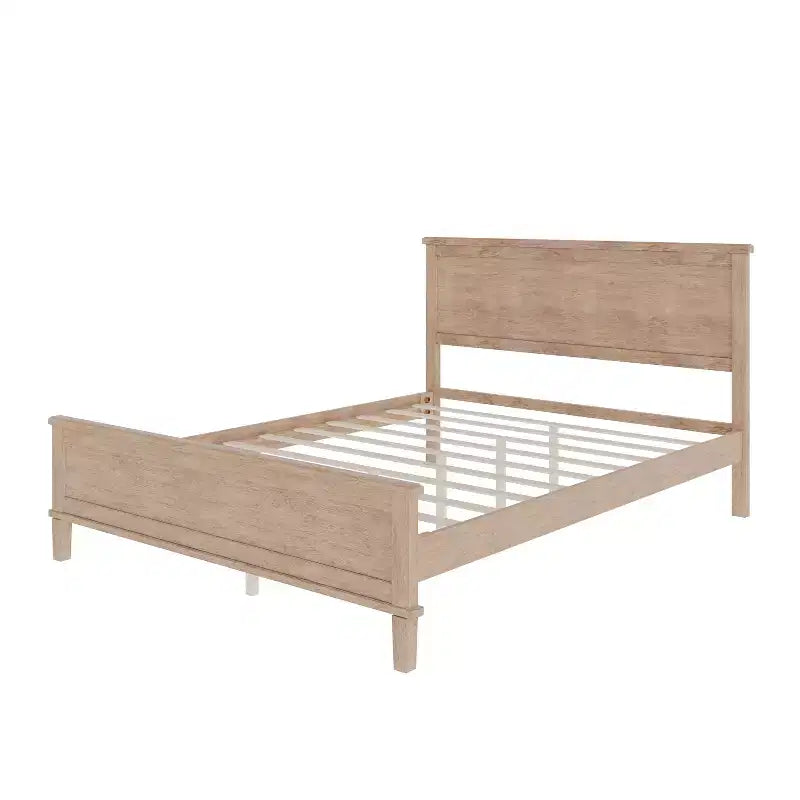 Base de cama de plataforma Full Queen King con cabecero y listones de madera, sin necesidad de somier, blanco y marrón