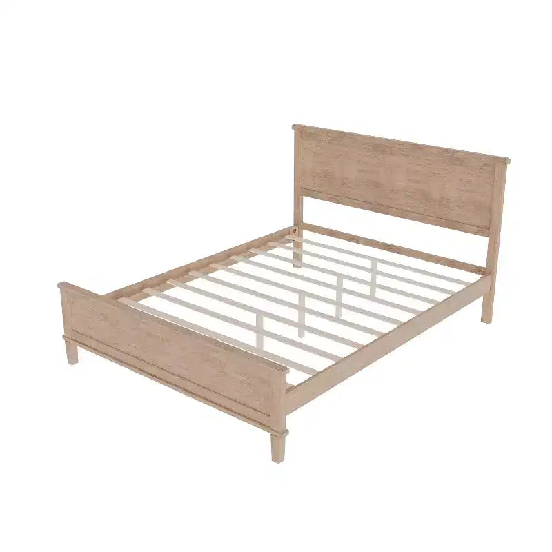 Base de cama de plataforma Full Queen King con cabecero y listones de madera, sin necesidad de somier, blanco y marrón