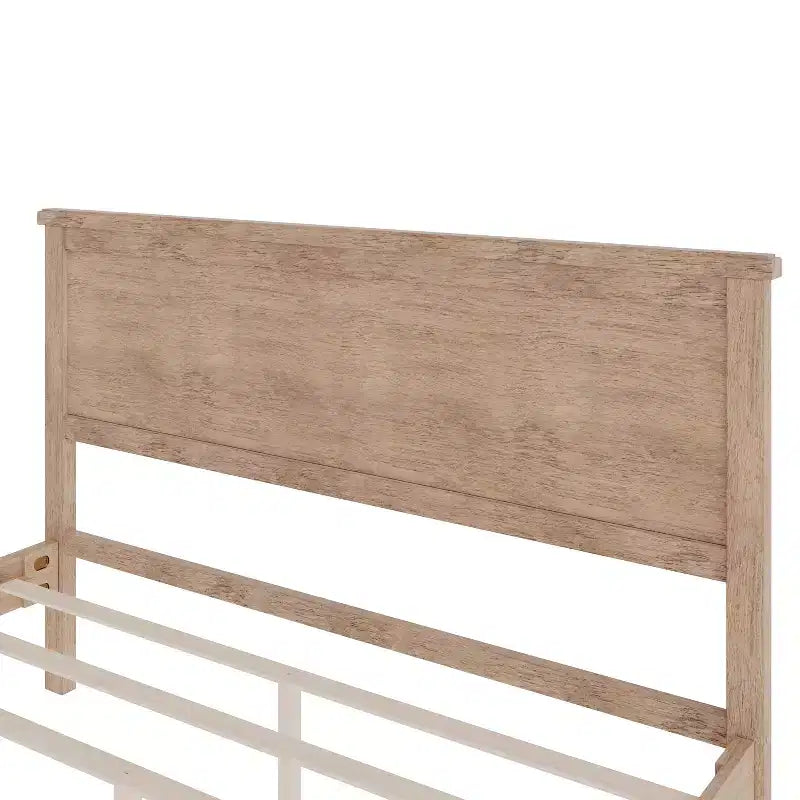 Base de cama de plataforma Full Queen King con cabecero y listones de madera, sin necesidad de somier, blanco y marrón