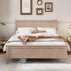 Full/Queen/King Size Platform Bed Frame with Headboard and Wood Slat Support, White/Brown-ModernLuxe