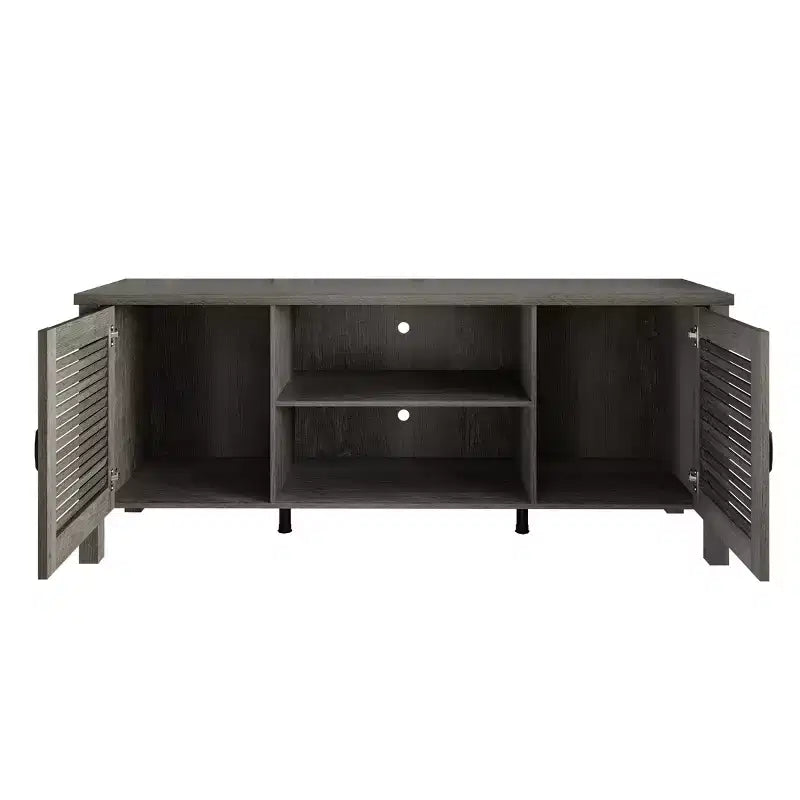 Consola para TV de 60" con puertas de armario de persiana y estantes abiertos
