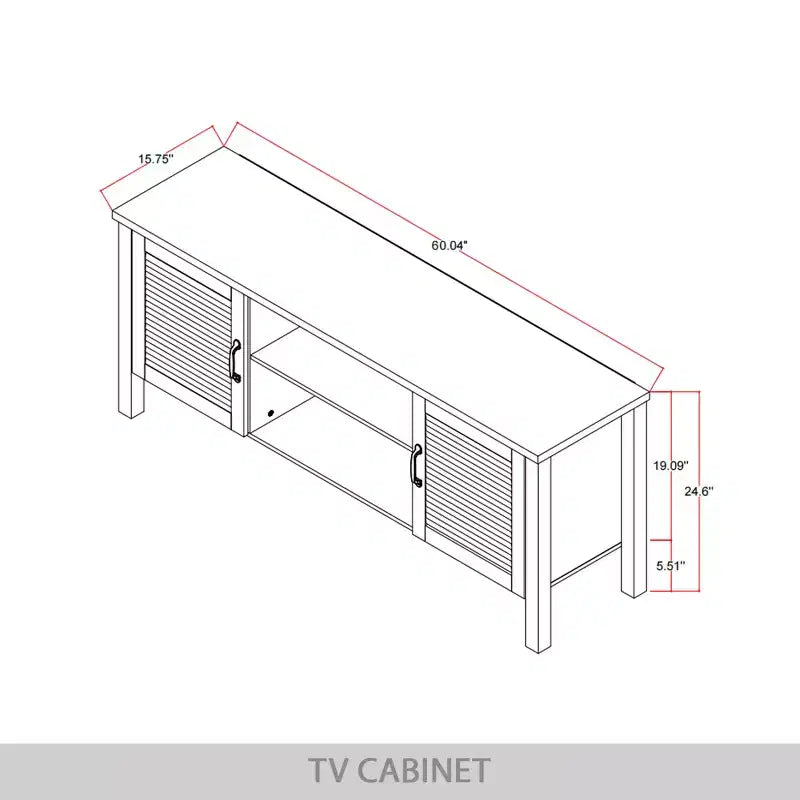 Consola para TV de 60" con puertas de armario de persiana y estantes abiertos