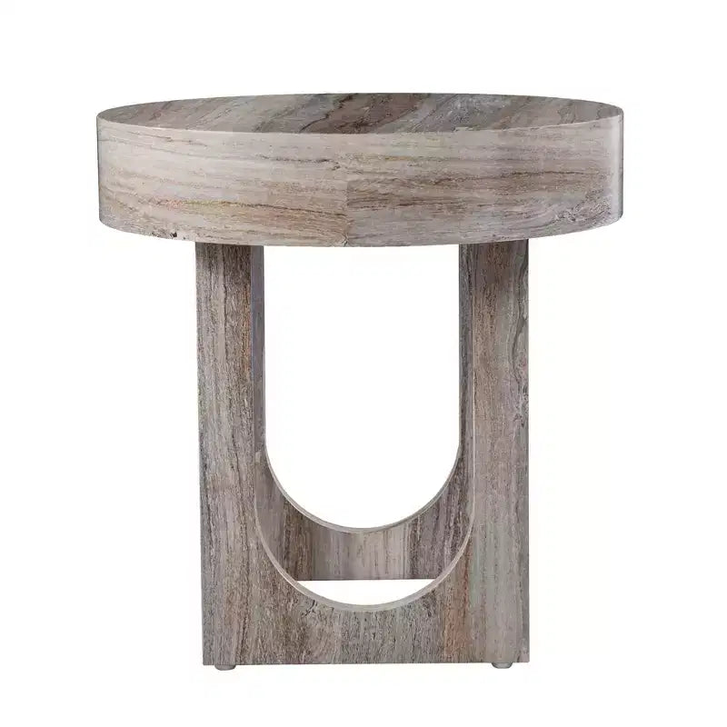 Mesa auxiliar redonda de madera manufacturada, HomeRoots 20, color marrón