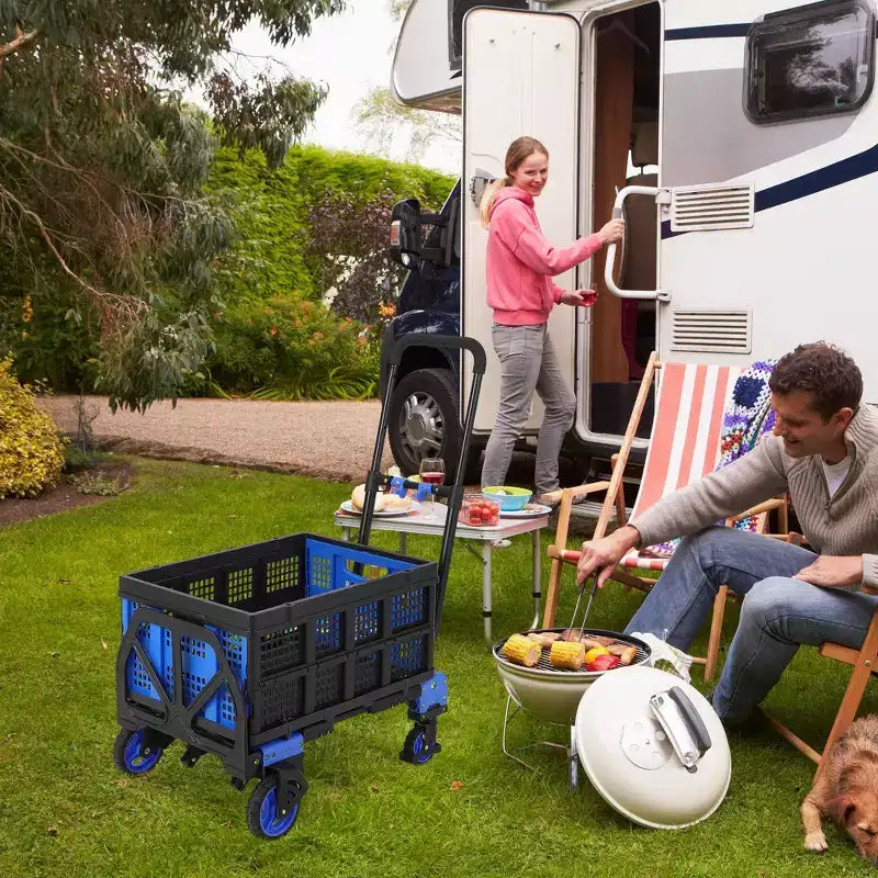 Carretilla de mano plegable 2 en 1 COZONY, 150 kg de capacidad con cesta, mango retráctil y 4 ruedas
