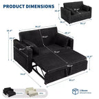 Sofá biplaza convertible de pana de 48" con respaldo ajustable, bolsillos laterales y carga USB