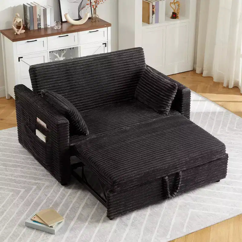 Sofá biplaza convertible de pana de 48" con respaldo ajustable, bolsillos laterales y carga USB