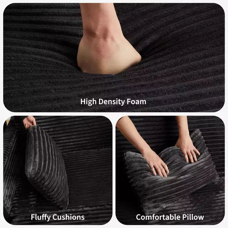 Sofá biplaza convertible de pana de 48" con respaldo ajustable, bolsillos laterales y carga USB