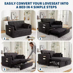 Sofá biplaza convertible de pana de 48" con respaldo ajustable, bolsillos laterales y carga USB