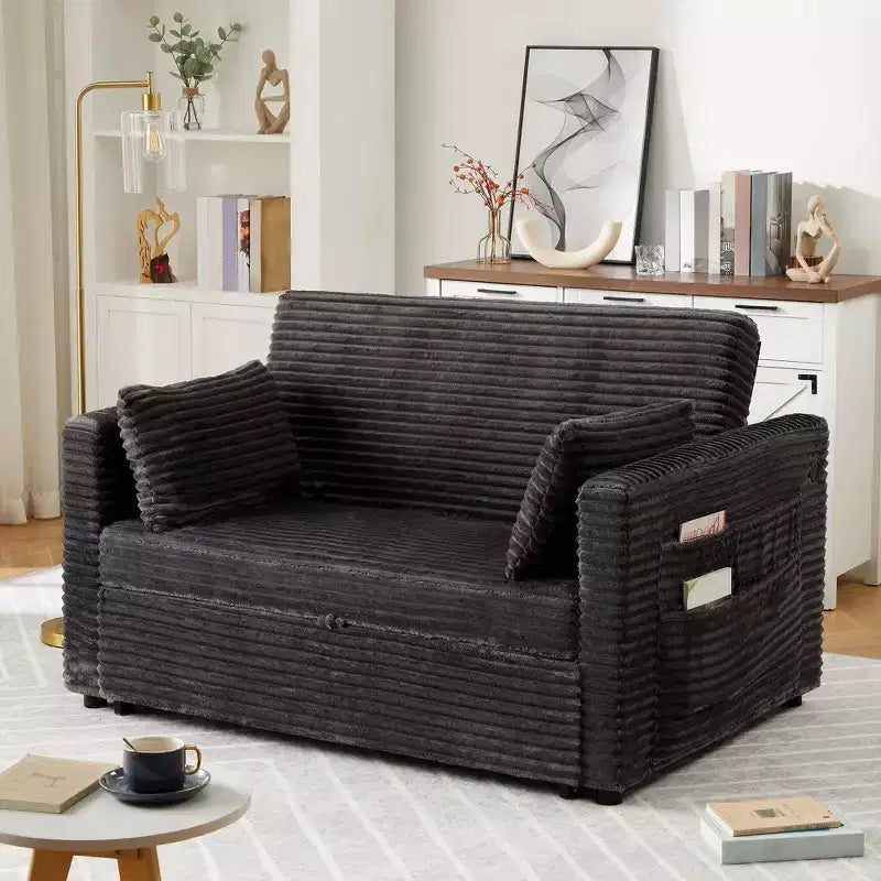 Sofá biplaza convertible de pana de 48" con respaldo ajustable, bolsillos laterales y carga USB